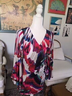 Abstract Multicolor Wrap-Style Women's Dress - Pink/Red Print